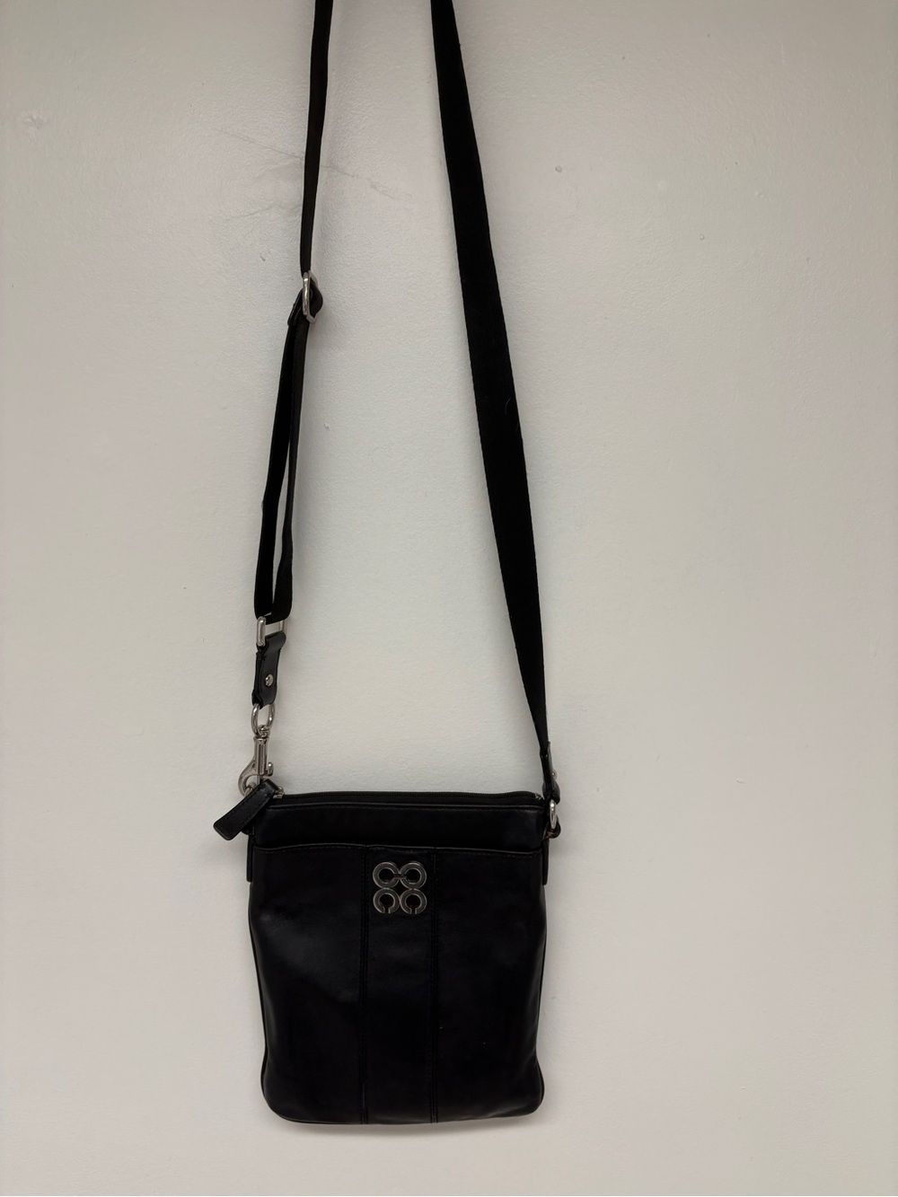 Coach Black Leather Swingpack with Silver Hardware